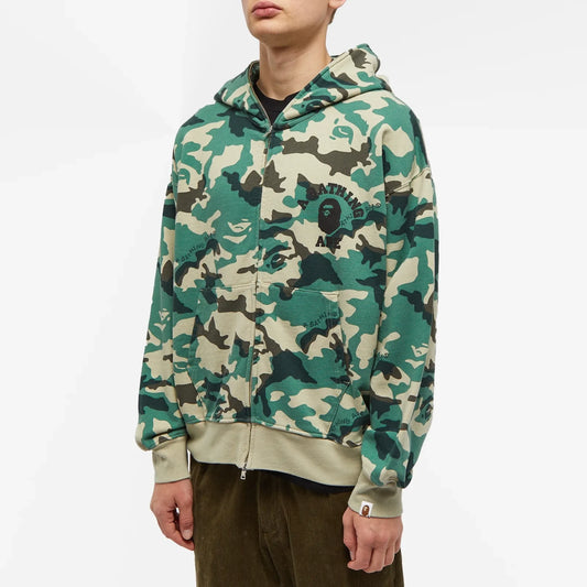 BAPE Woodland Camo Loose Fit Full Zip Hoodie Olive Drab