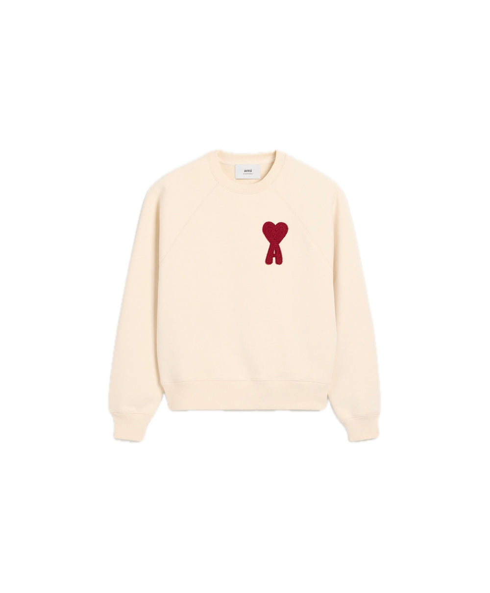 Ami Paris Big Red Heart Knited Logo Sweater Beige - AMI-REDHEART-SWEATERBEIGE
