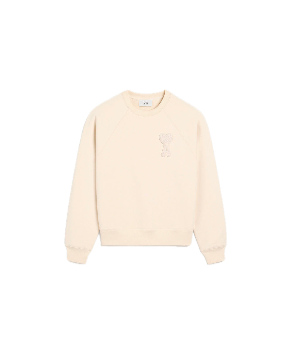 Ami Paris Big Beige Heart Knited Logo Sweater Beige - AMI-BEIGEHEART-SWEATERBEIGE