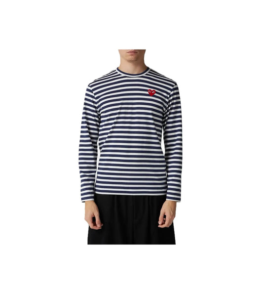 Comme des Garçons Red Heart Striped T-shirt Blue White
