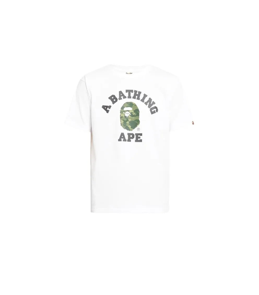 Bape Green Camo Logo Tee White