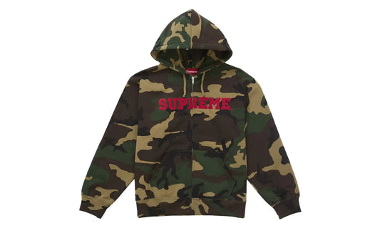 Supreme Collegiate Applique Zip Up Hooded Sweatshirt Woodland Camo - SUPR-SCAZUH-WOODLANDCAMO