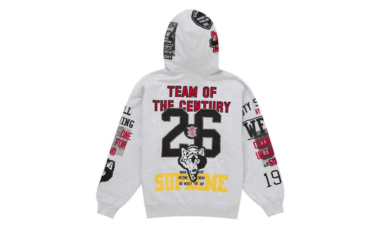 Supreme Warriors Applique Zip Up Hooded Sweatshirt Ash Grey