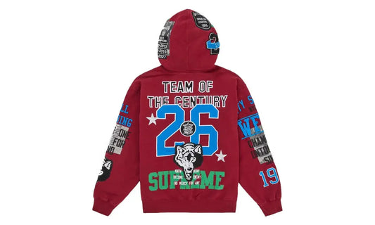 Supreme Warriors Applique Zip Up Hooded Sweatshirt Red