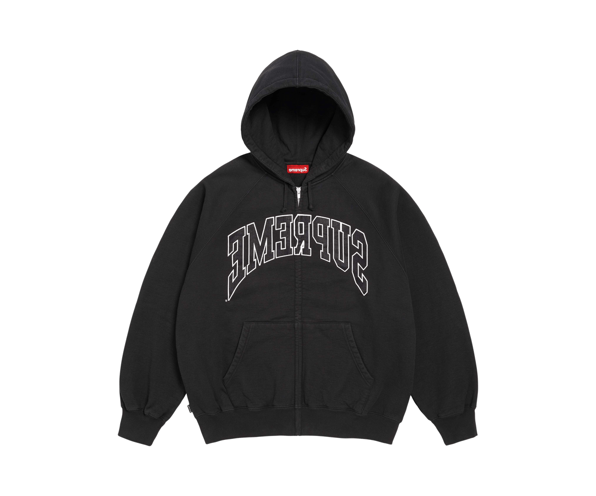 Supreme Cracked Raglan Zip Up Hooded Sweatshirt 'Black'