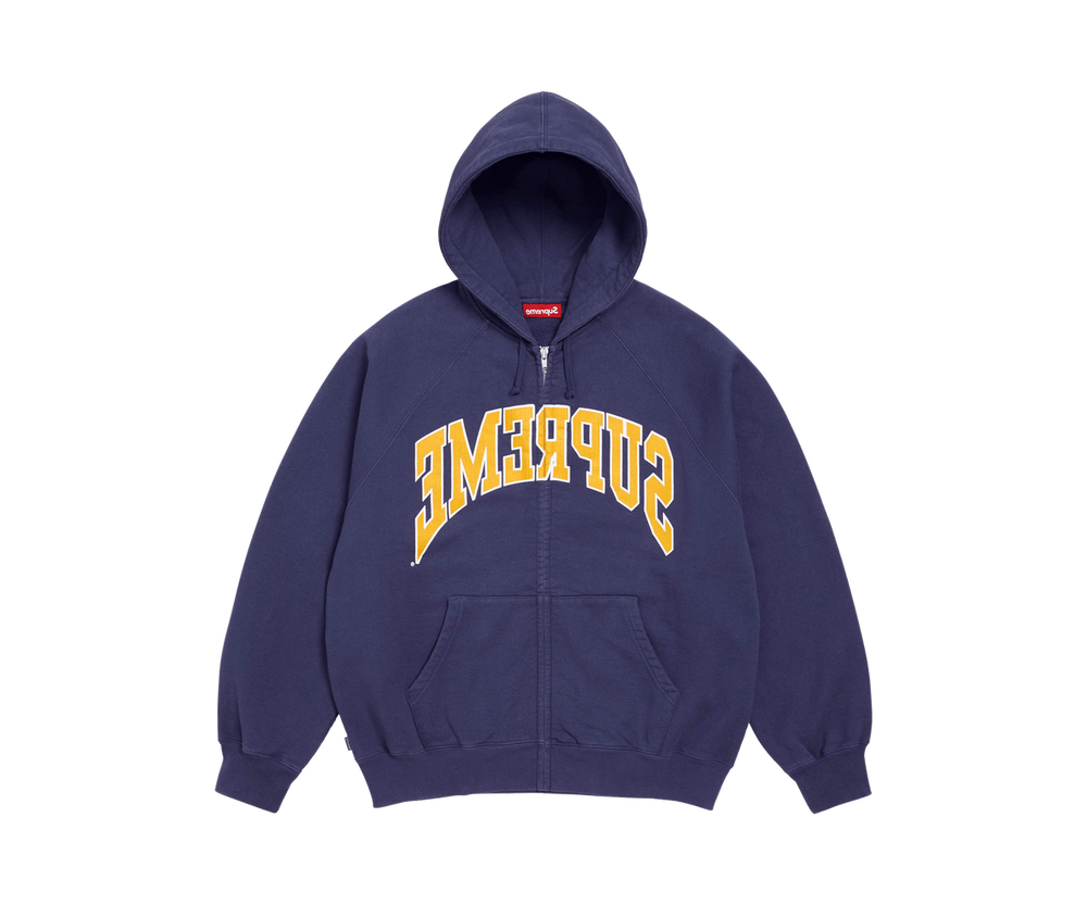 Supreme Cracked Raglan Zip Up Hooded Sweatshirt 'Washed Navy'