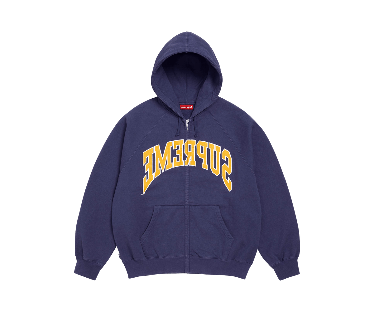 Supreme Cracked Raglan Zip Up Hooded Sweatshirt 'Washed Navy'