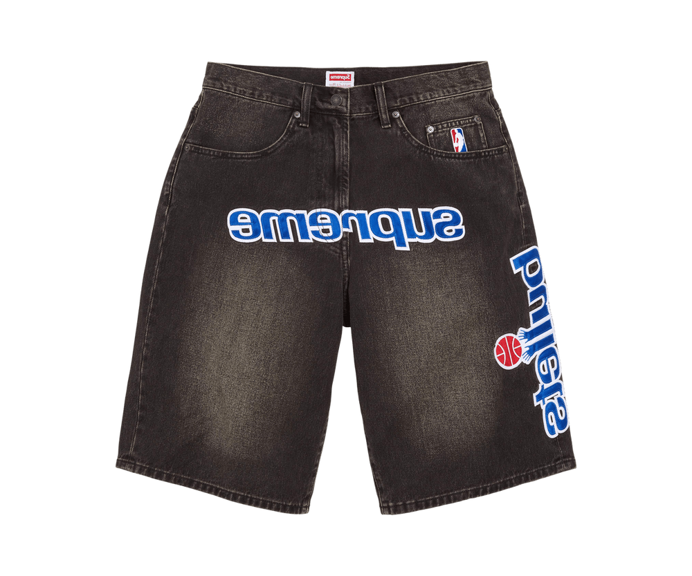 Supreme x Mitchell & Ness Washington Bullets Baggy Denim Short 'Washed Black'