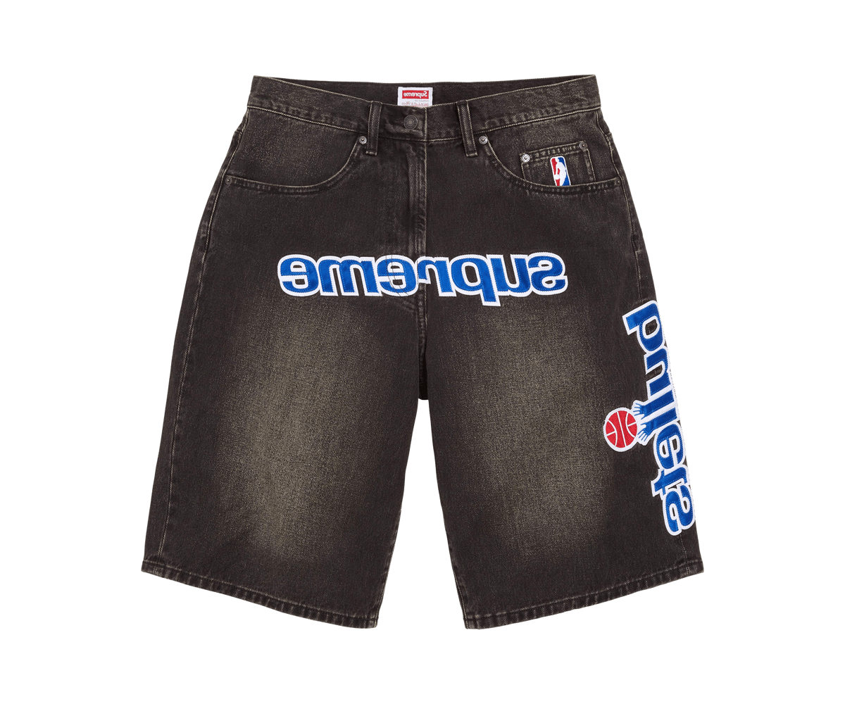 Supreme x Mitchell & Ness Washington Bullets Baggy Denim Short 'Washed Black'