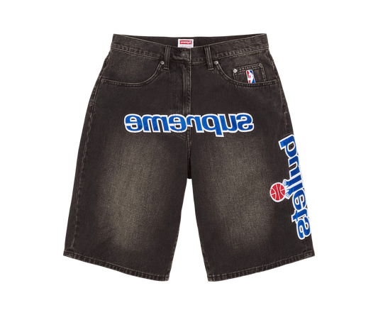 Supreme x Mitchell & Ness Washington Bullets Baggy Denim Short 'Washed Black'