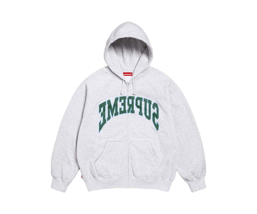 Supreme Cracked Raglan Zip Up Hooded Sweatshirt 'Ash Grey'