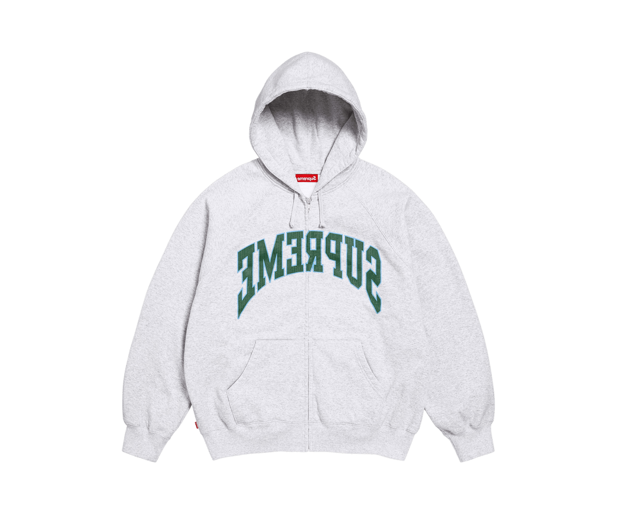 Supreme Cracked Raglan Zip Up Hooded Sweatshirt 'Ash Grey'