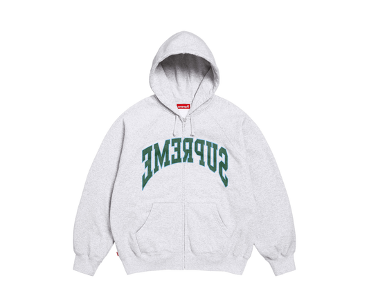 Supreme Cracked Raglan Zip Up Hooded Sweatshirt 'Ash Grey'