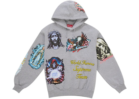 Supreme Stickers Hooded Sweatshirt Heather Grey