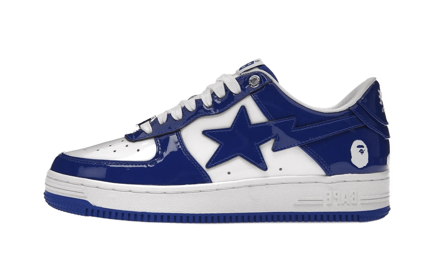 A Bathing Ape Bape Sta Patent Leather White Blue (2023) - 1I70-291-021/1I70-191-022