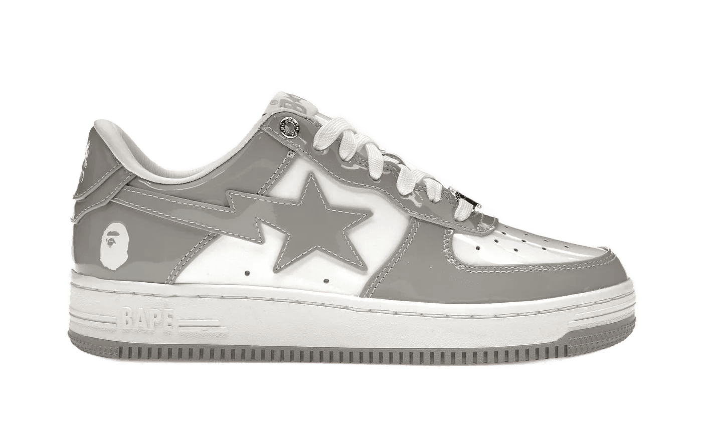 A Bathing Ape Bape Sta Patent Leather White Grey (2023) - 1I70-291-021/1I70-191-022/0ZXSHMX91001J-GYA/0ZXSHWX91001J-GYA