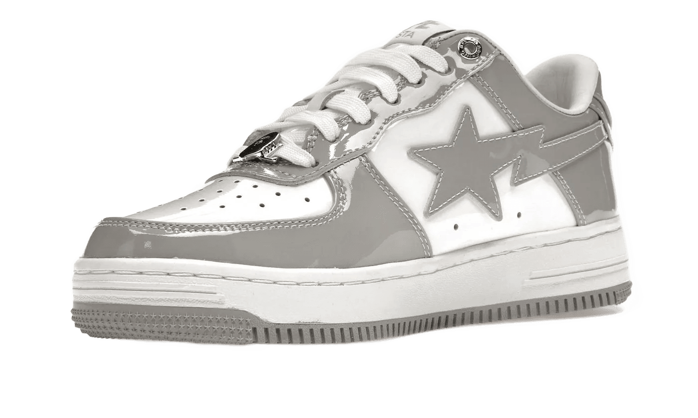 A Bathing Ape Bape Sta Patent Leather White Grey (2023) - 1I70-291-021/1I70-191-022/0ZXSHMX91001J-GYA/0ZXSHWX91001J-GYA