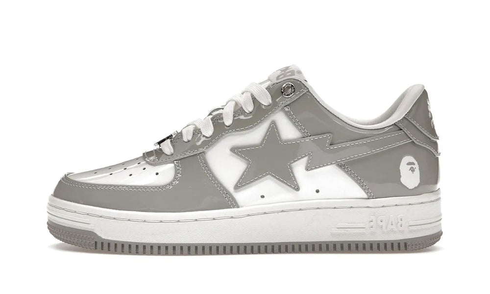 A Bathing Ape Bape Sta Patent Leather White Grey (2023) - 1I70-291-021/1I70-191-022/0ZXSHMX91001J-GYA/0ZXSHWX91001J-GYA