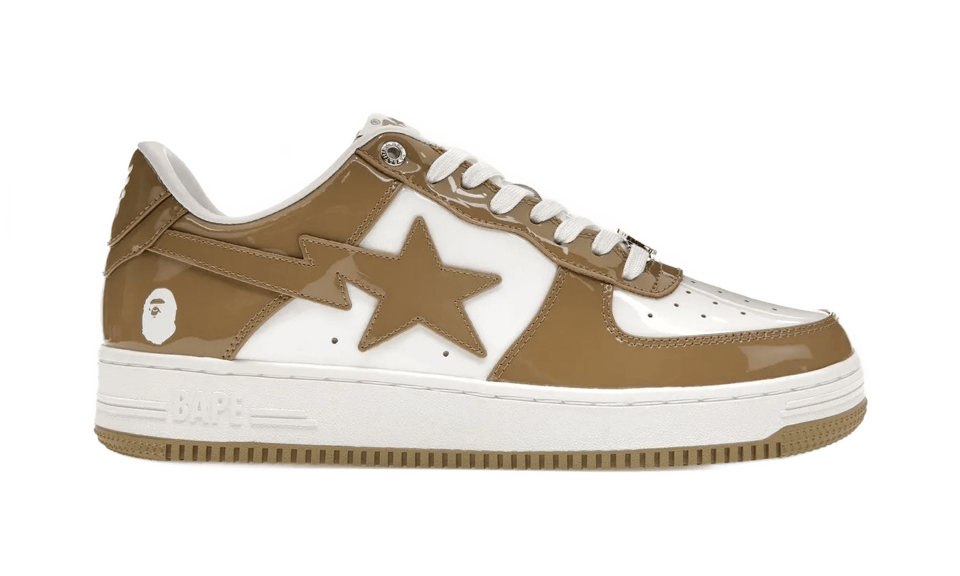 A Bathing Ape Bape Sta Patent Leather White Khaki (2023) - 1I70-291-021/1I70-191-022