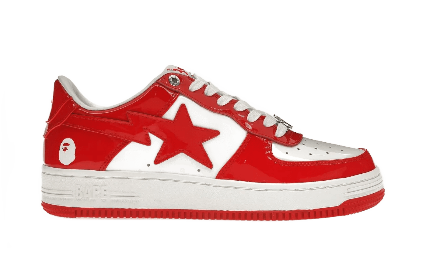 A Bathing Ape Bape Sta Patent Leather White Red (2023) - 1I70-291-021/1I70-191-022