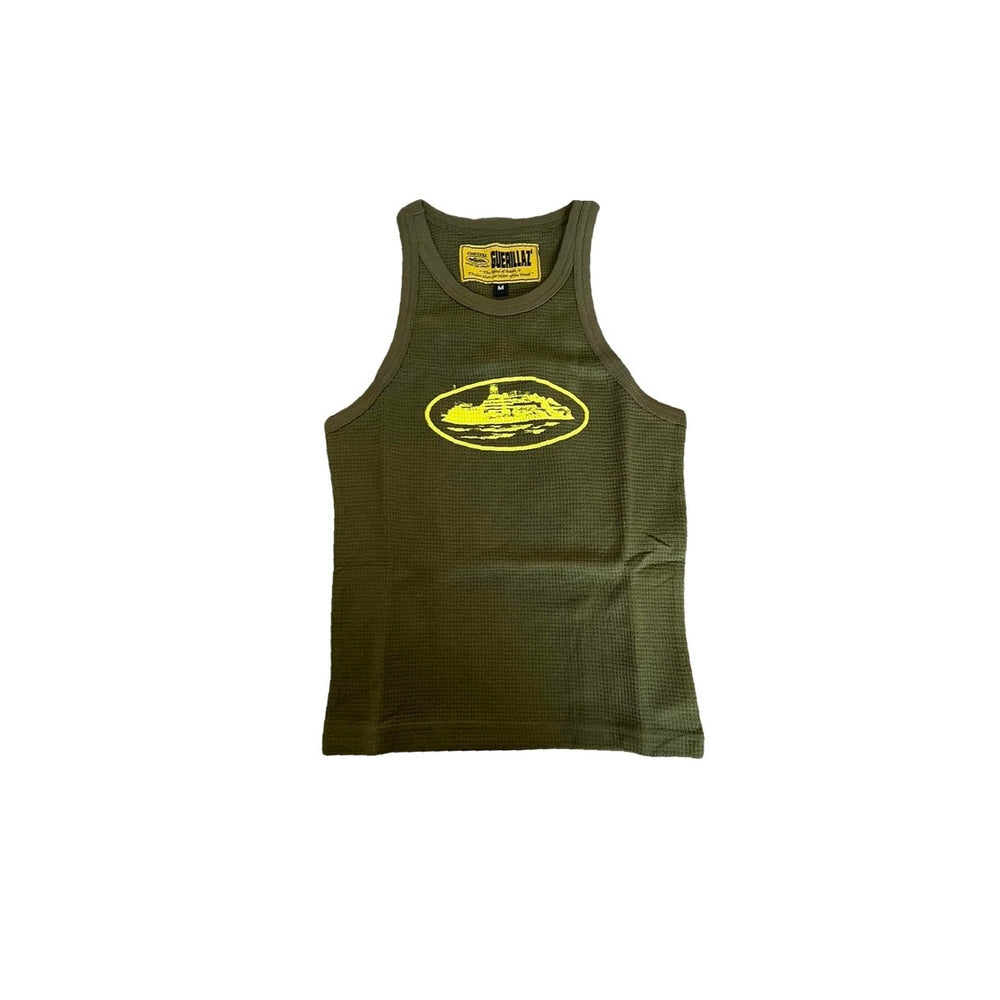 Corteiz Womens Alcatraz Tank Top Khaki/Yellow - CRTZ-ALCKH-TOP