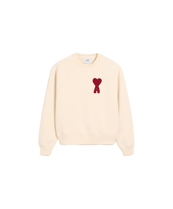 Ami Paris Big Red Heart Knited Logo Sweater Beige - AMI-REDHEART-SWEATERBEIGE