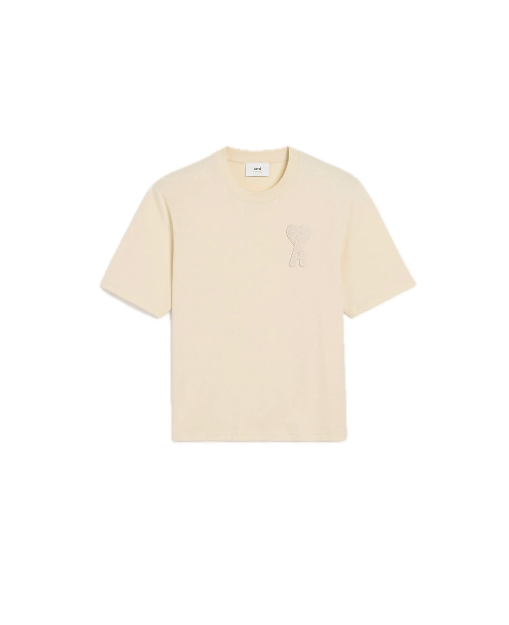 Ami Paris Big Beige Heart Knited Logo T-shirt Beige