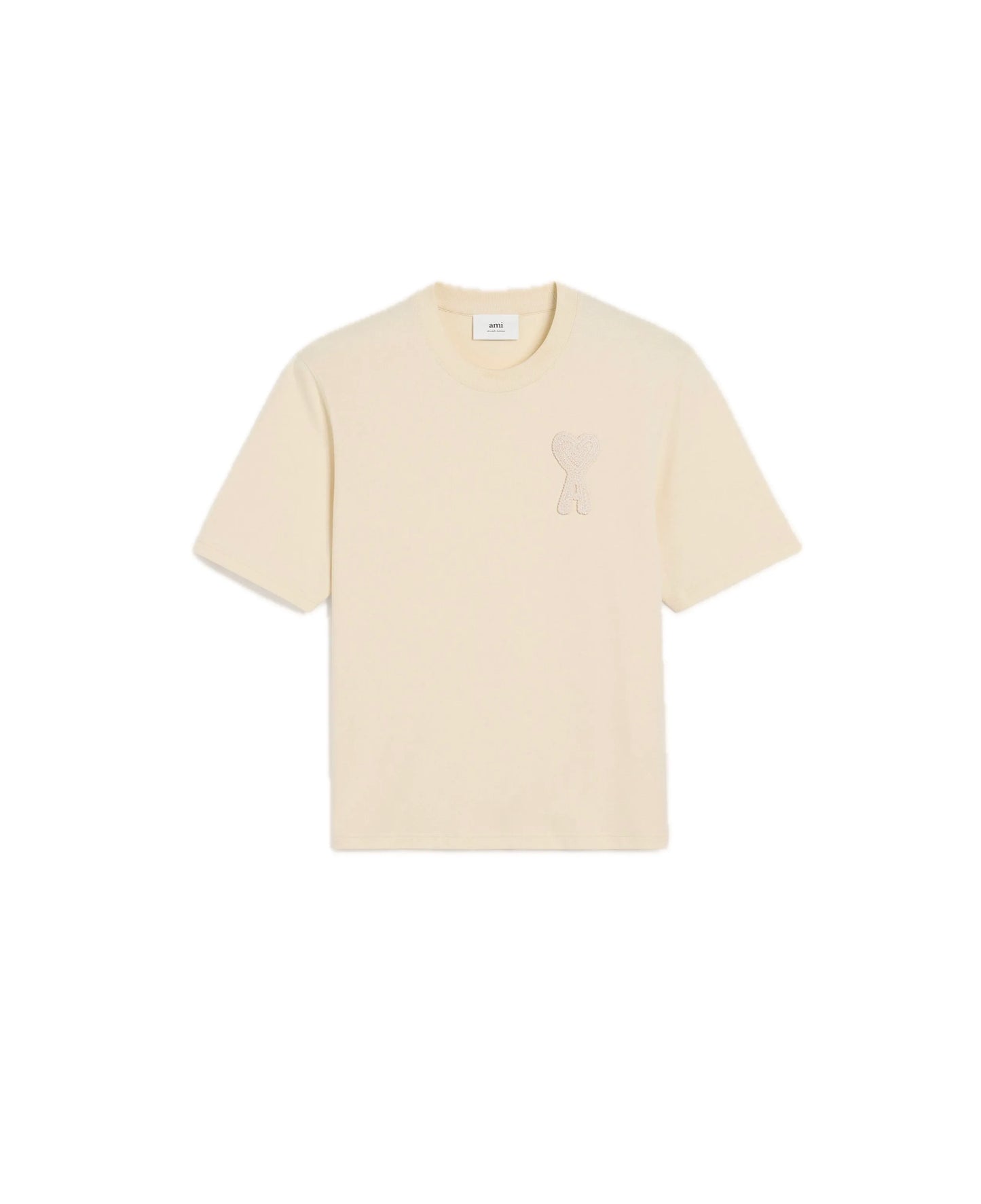 Ami Paris Big Beige Heart Knited Logo T-shirt Beige