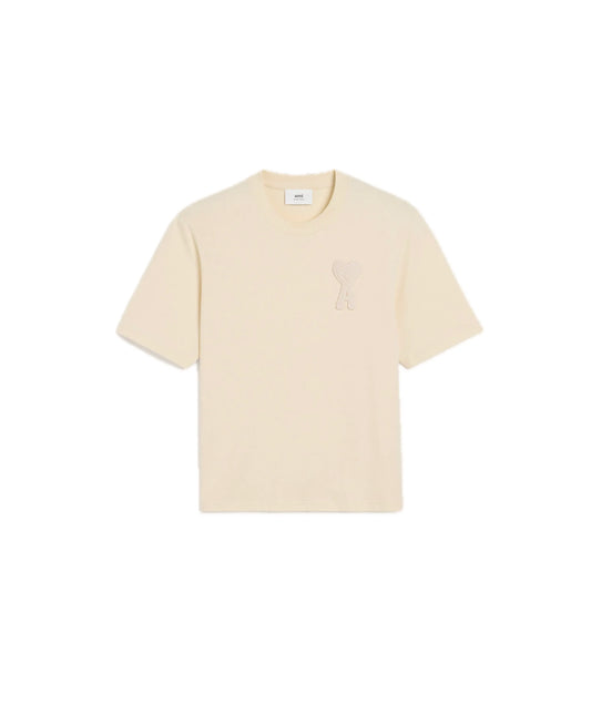 Ami Paris Big Beige Heart Knited Logo T-shirt Beige