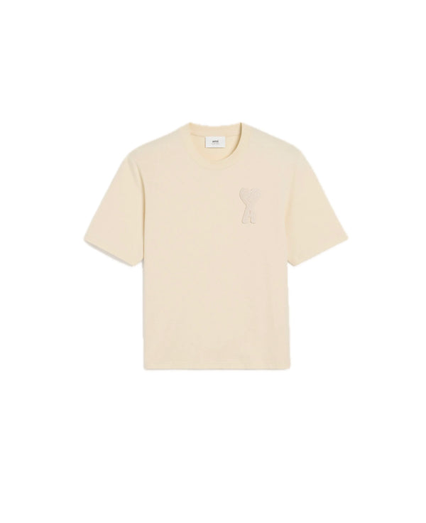 Ami Paris Big Beige Heart Knited Logo T-shirt Beige