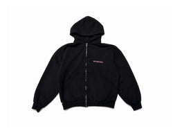 Balenciaga Pink Logo Print Zip Hoodie Black