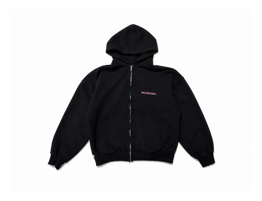Balenciaga Pink Logo Print Zip Hoodie Black