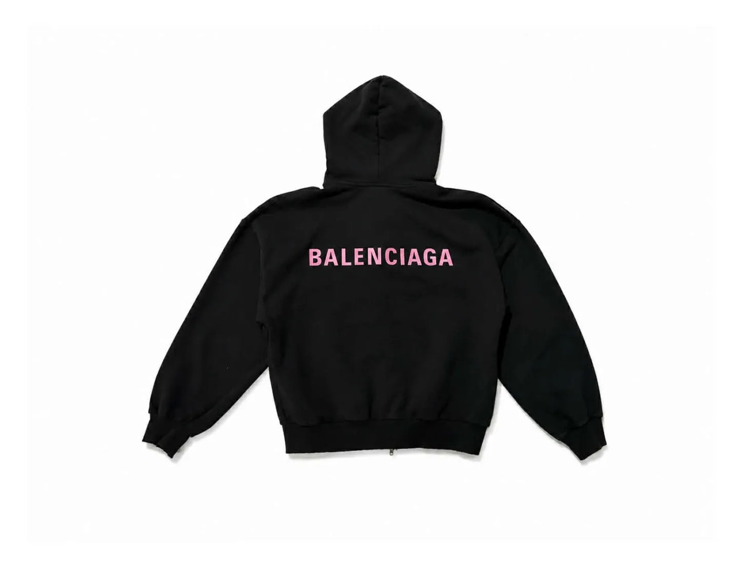 Balenciaga Pink Logo Print Zip Hoodie Black