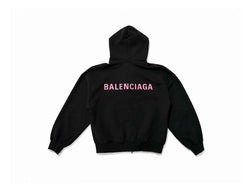 Balenciaga Pink Logo Print Zip Hoodie Black
