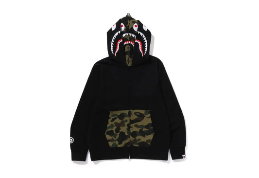 Bape 1ST Camo Shark Full Zip Double Hoodie Black