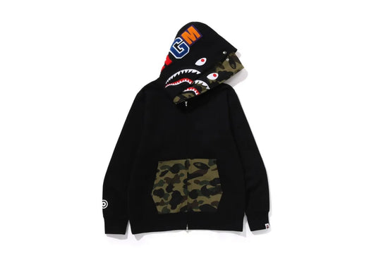 Bape 1ST Camo Shark Full Zip Double Hoodie Black