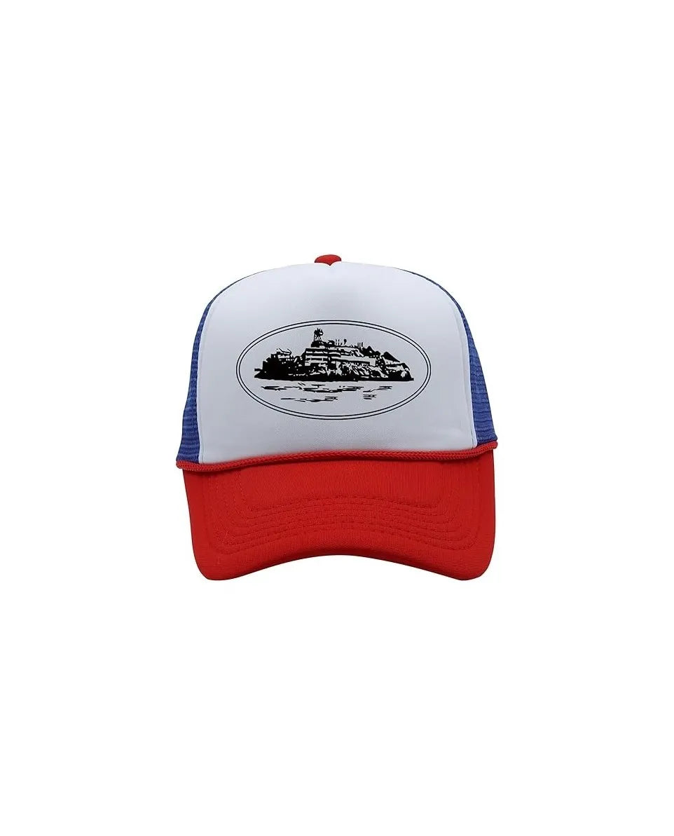 Corteiz Alcatraz Trucker Hat White Blue Red - 009263353816