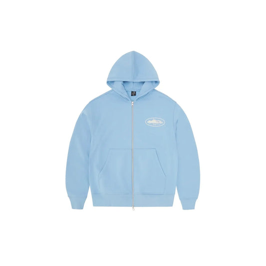 Corteiz Island Puff Print Zip Hoodie Baby Blue