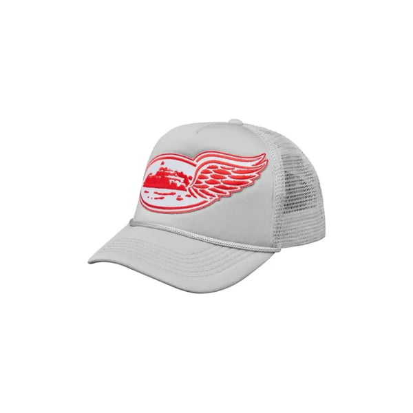 Corteiz Alcatraz Wing Trucker Hat Grey Red - 013430572689