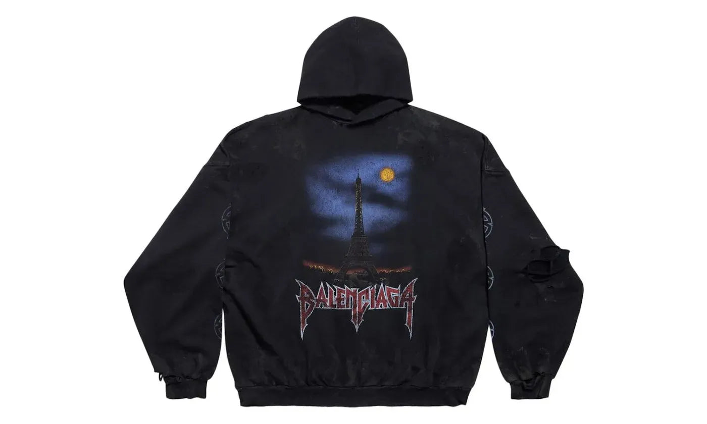 Balenciaga Paris Moon No Pocket Hoodie Oversized Faded Black