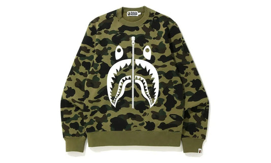 BAPE 1st Camo White Shark Crewneck Green