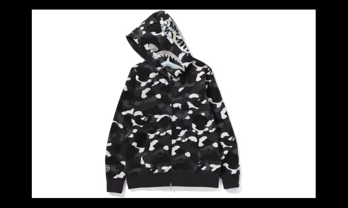 Bape city camo shark full zip hoodie black fashion