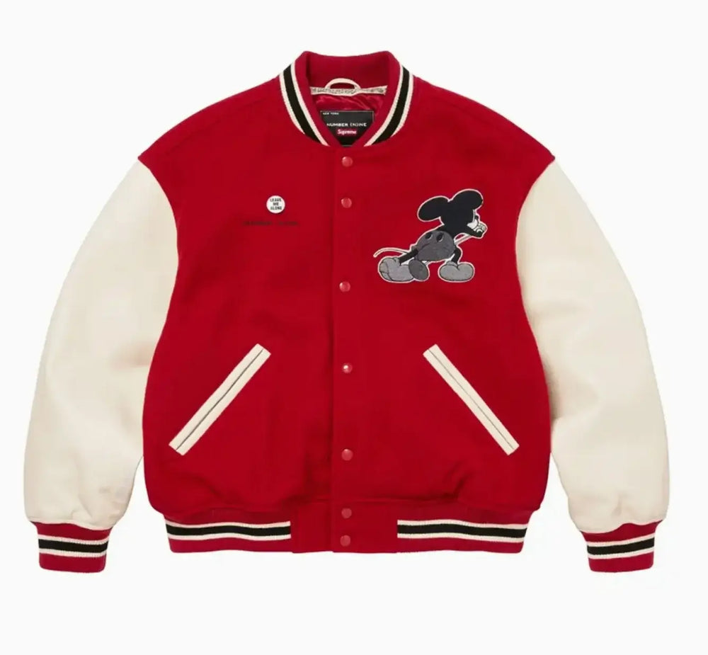 Supreme Supreme Number (N)ine Mickey Varsity Jacket Red