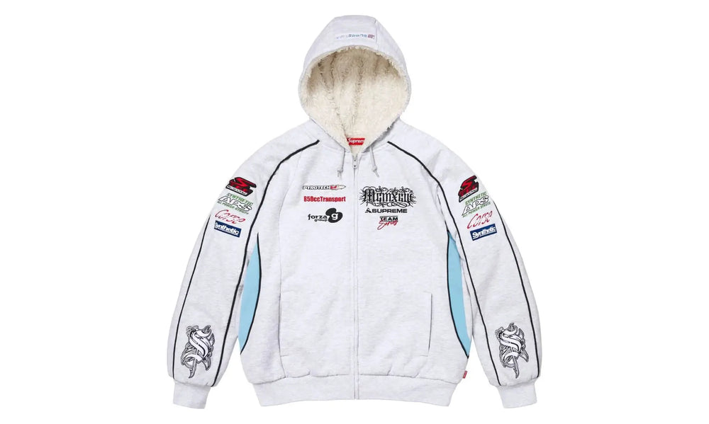 Supreme Supreme Racing Lined Zip Up Hooded Sweatshirt Heather Grey