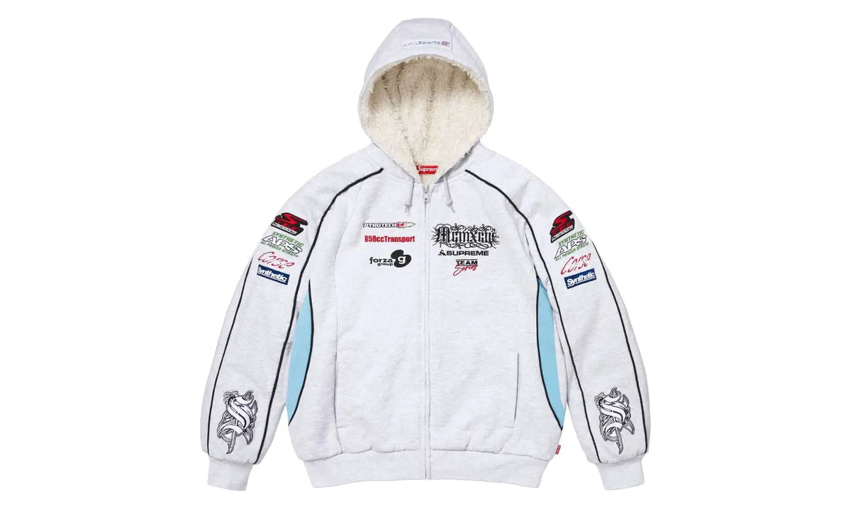Supreme Supreme Racing Lined Zip Up Hooded Sweatshirt Heather Grey
