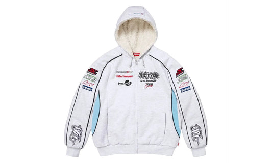Supreme Supreme Racing Lined Zip Up Hooded Sweatshirt Heather Grey