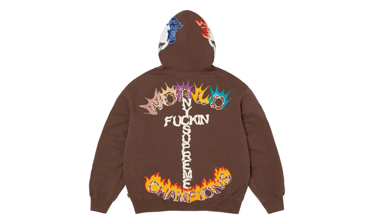 Supreme Supreme Fuck You Zip Up Hooded Sweatshirt Brown
