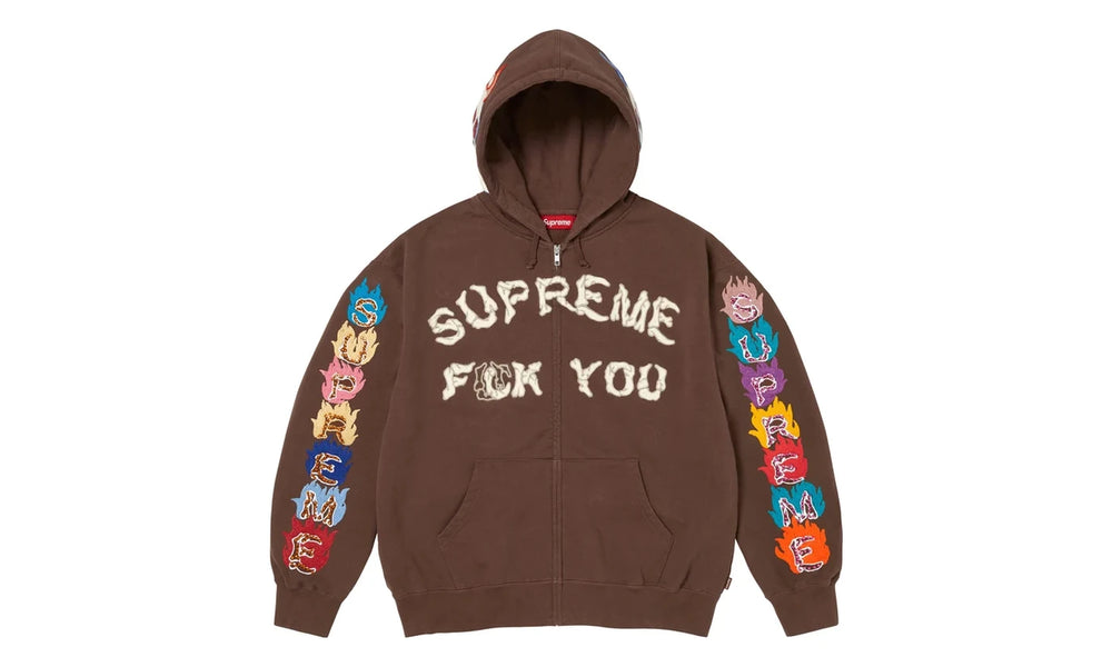 Supreme Supreme Fuck You Zip Up Hooded Sweatshirt Brown