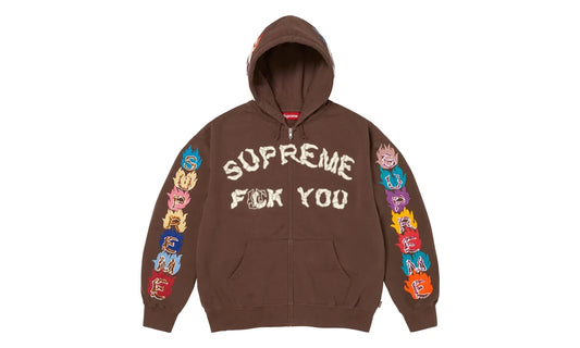 Supreme Supreme Fuck You Zip Up Hooded Sweatshirt Brown