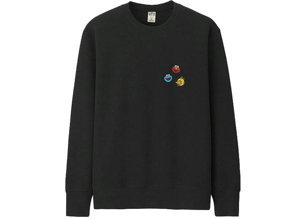 KAWS x Uniqlo x Sesame Street Elmo Cookie Monster Big Bird Heads Sweatshirt Black
